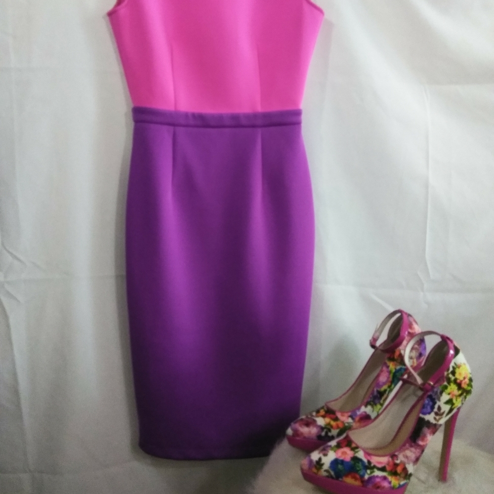 KTR Pink&Lilac Scuba, Open back ALine Pencil Dress - Picture 5 of 8